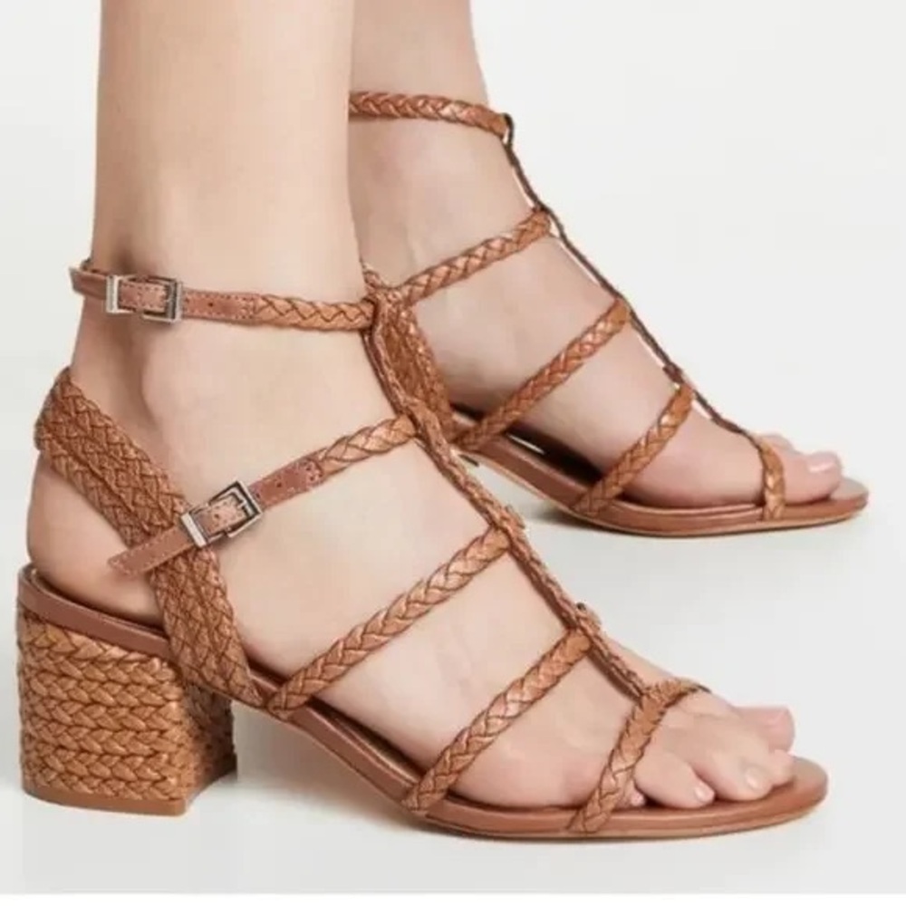 WORN ONCE SCHUTZ Rosalía Camel Brown Braided Heeled Sandal Size 8.5